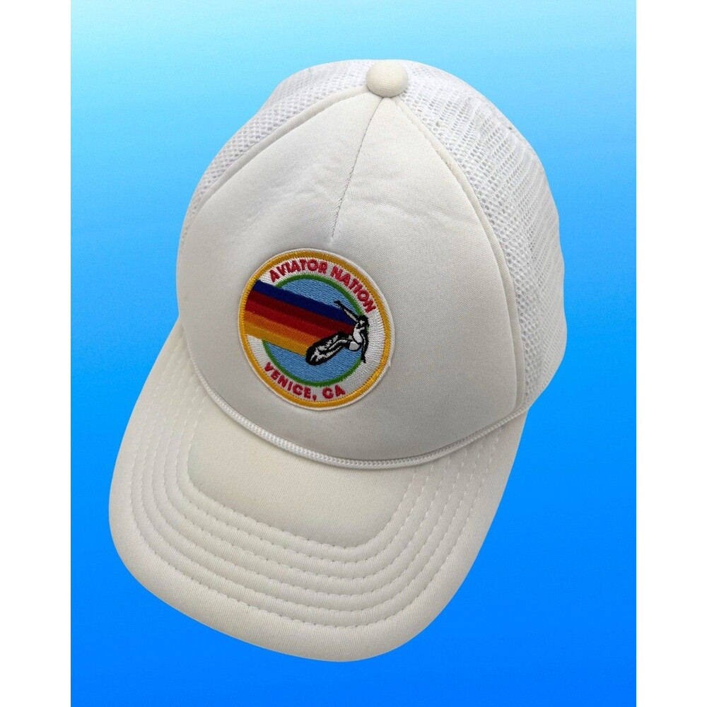 Aviator Nation Venice CA patch Trucker Hat White Mesh SnapBack